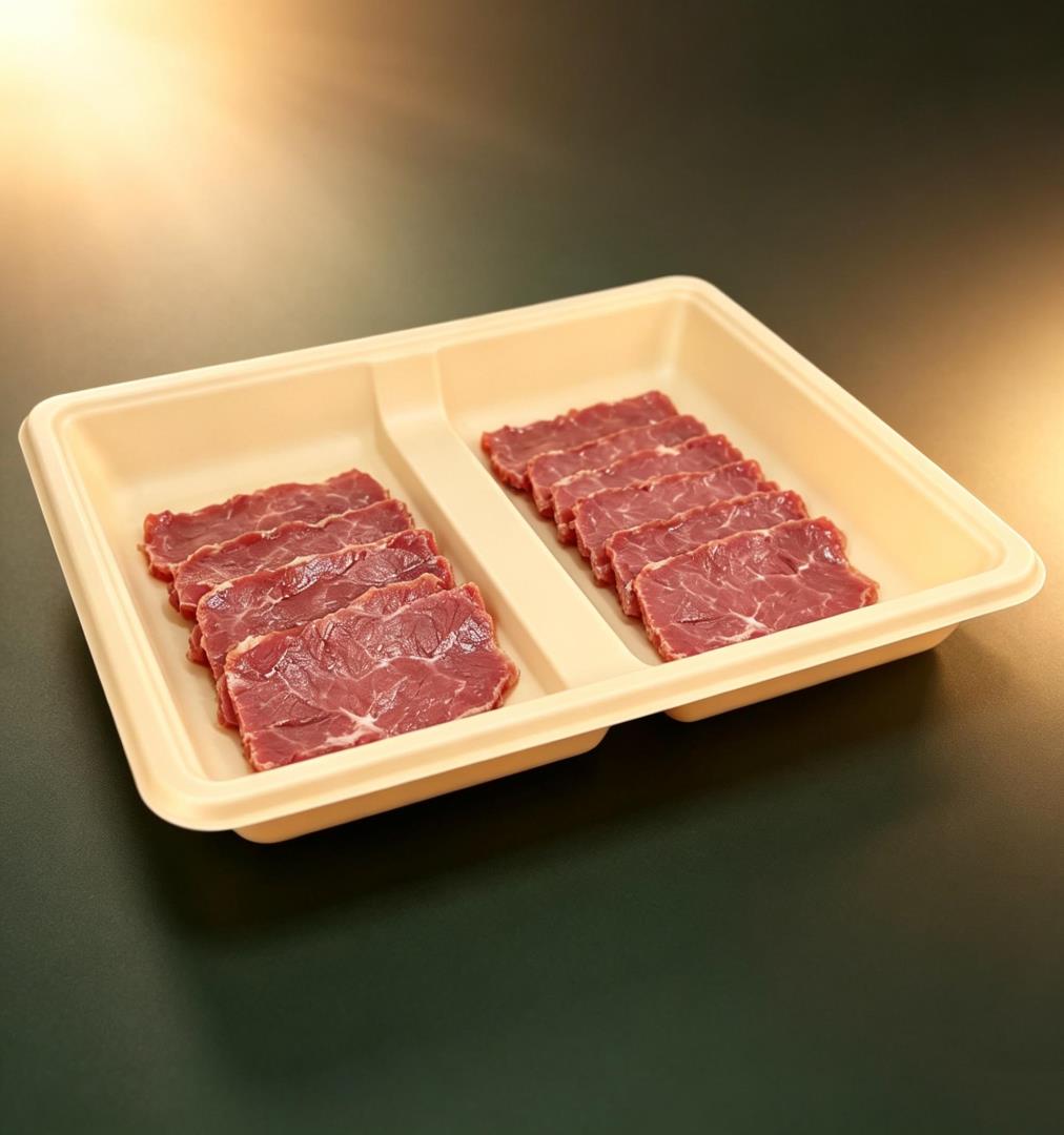 食品级PP分格托盘 | 米色两格 | 生鲜肉分装